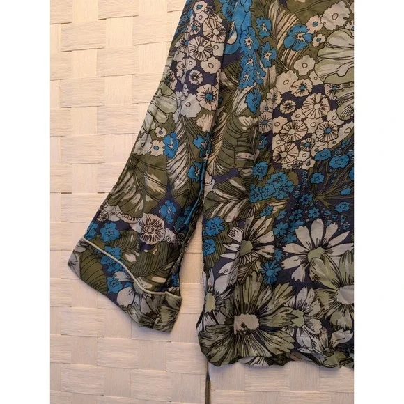 Papinelle x Karen Walker Floral Pajama Shirt Blue Green White Size M
